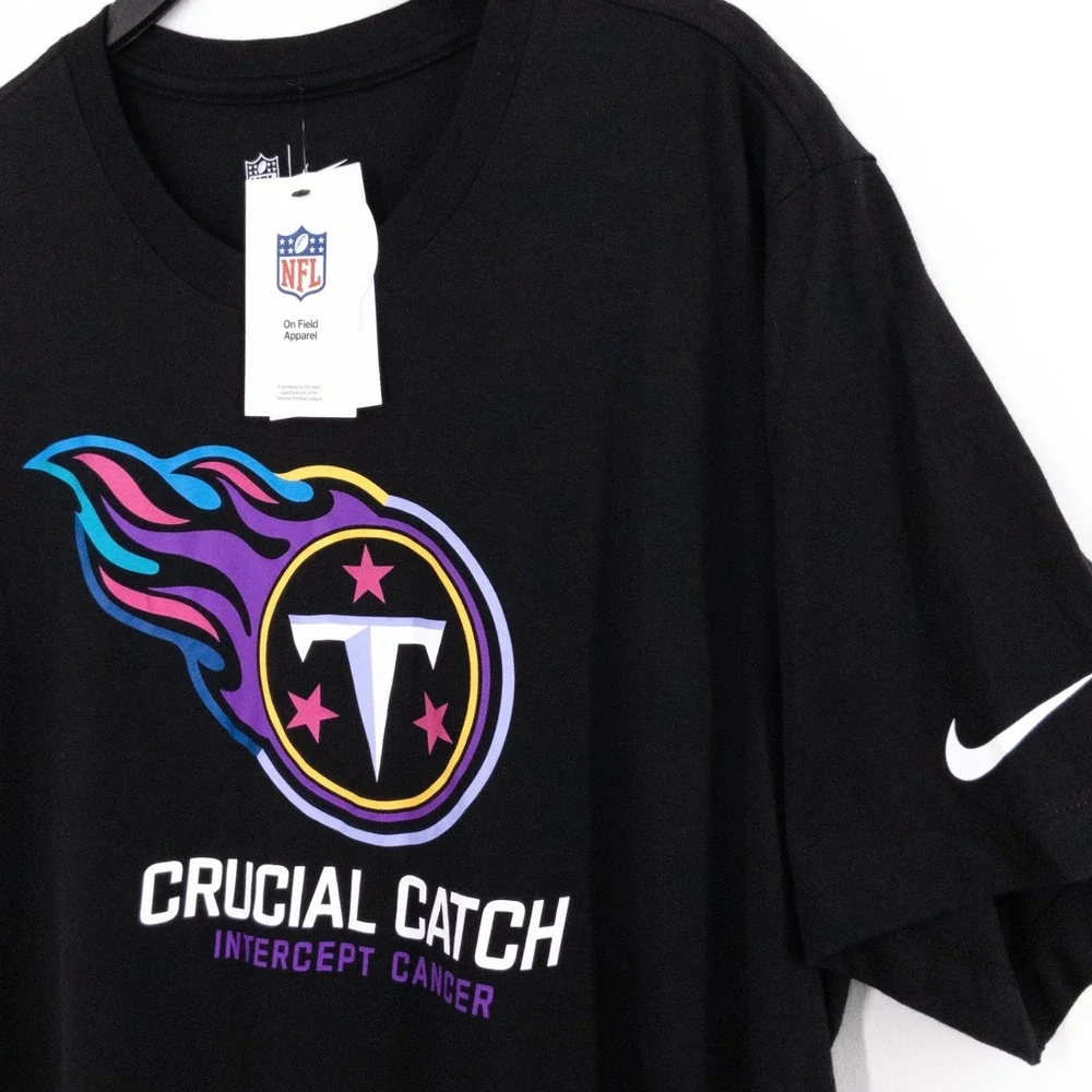 Nike‎ Tennessee Titans Crucial Catch T-Shirt Men's XL Black NFL Intercept Cancer